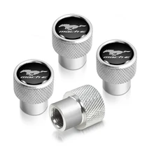 Ford Mustang Mach-E in-Black on Shining Silver Premium Aluminum Tire Valve Stem Caps -Set of 4