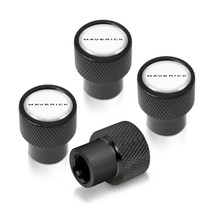 Ford Maverick in-White on Black Premium Aluminum Tire Valve Stem Caps -Set of 4