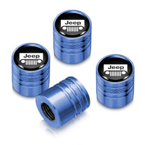 Jeep Grill Logo in Black on Blue Cylinder Style Aluminum Tire Valve Stem Caps
