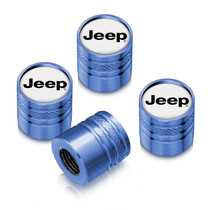 Jeep in White on Blue Cylinder Style Aluminum Tire Valve Stem Caps