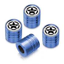 Jeep Willys Star Logo in White on Blue Cylinder Style Aluminum Tire Valve Stem Caps