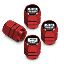Jeep Grill in Black on Red Hexagon Shape Aluminum Tire Valve Stem Caps