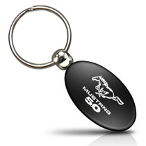 Ford Mustang 5.0 Black Aluminum Oval Key Chain, Official Licensed
