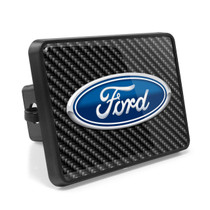 Ford Logo Carbon Fiber Look UV Graphic Metal Plate on ABS Plastic 2" inch Tow Hitch Cover, Made in USA