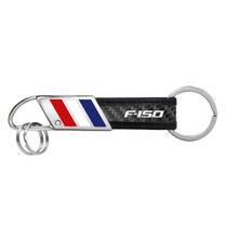 Ford F-150 Real Carbon Fiber Leather Key Chain with Red White Blue Stripe