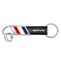 Ford F-150 Raptor Real Carbon Fiber Leather Key Chain with Red White Blue Stripe