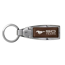 Ford Mustang 50 Years in Color Brown Leather Detachable Ring Black Metal Key Chain by iPick Image, Made in USA
