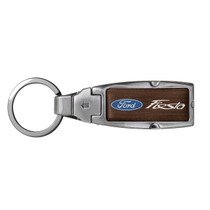 Ford Fiesta in Color Brown Leather Detachable Ring Black Metal Key Chain by iPick Image, Made in USA