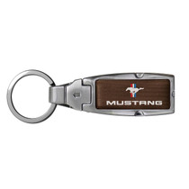 Ford Mustang Tri-Bar in Color Brown Leather Detachable Ring Black Metal Key Chain by iPick Image, Made in USA