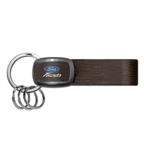 Ford Fiesta Black Nickel with Brown Leather Stripe Key Chain by iPick Image, Made in USA