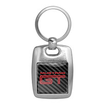 Ford Mustang GT in Red Scratch Resistant Graphic on Carbon Fiber Backing Brush Metal Key Chain