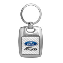 Ford Fiesta White Carbon Fiber Backing Brush Metal Key Chain, Made in USA