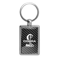 Ford Mustang Cobra in Full Color with Carbon Fiber Backing Brush Rectangle Metal Key Chain