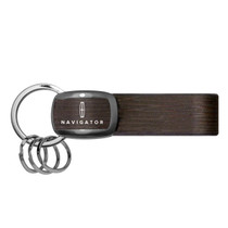 Lincoln Navigator Black Nickel with Brown Leather Stripe Key Chain