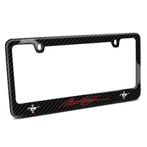 Ford Mustang Script in Red Dual Logo Real Black Carbon Fiber Finish License Plate Frame by iPick Image, Made in USA