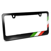 Italy Flag Off-center in Sports Stripe Black Metal License Plate Frame