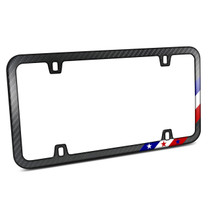 Slim Real Black Carbon Fiber USA Amercan Flag Off-center in Sports Stripe License Plate Frame