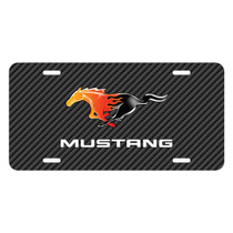 Ford Mustang Flame Pony Black Carbon Fiber Texture Graphic UV Metal License Plate, Made in USA
