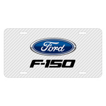 Ford F-150 2009 to 2014 White Carbon Fiber Texture Graphic UV Metal License Plate, Made in USA