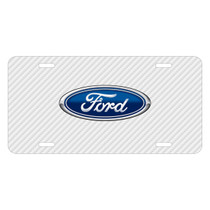 Ford Logo White Carbon Fiber Texture Graphic UV Metal License Plate, Made in USA