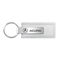 Acura Logo White Carbon Fiber Texture Leather Key Chain