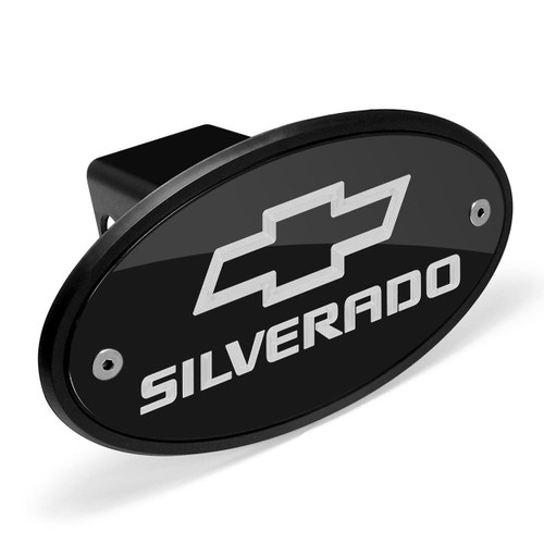 Chevrolet Logo Silverado Black Metal Plate 2 inch Tow Hitch Cover