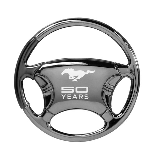 Ford Mustang 50 Years Black Chrome Steering Wheel Key Chain