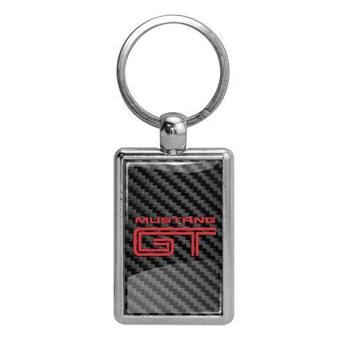 Ford Mustang GT in Red on Carbon Fiber Backing Brush Rectangle Metal Key Chain