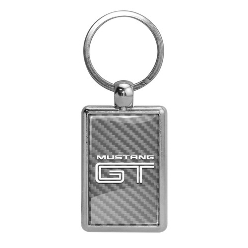 Ford Mustang GT Silver Carbon Fiber Backing Brush Rectangle Metal Key Chain