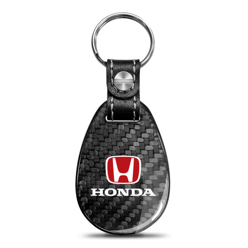 Honda Logo in Red Real Carbon Fiber Large Tear-Drop Key Chain