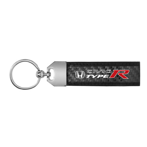 Honda Civic Type R Real Carbon Fiber Leather Key Chain with Black Stitching