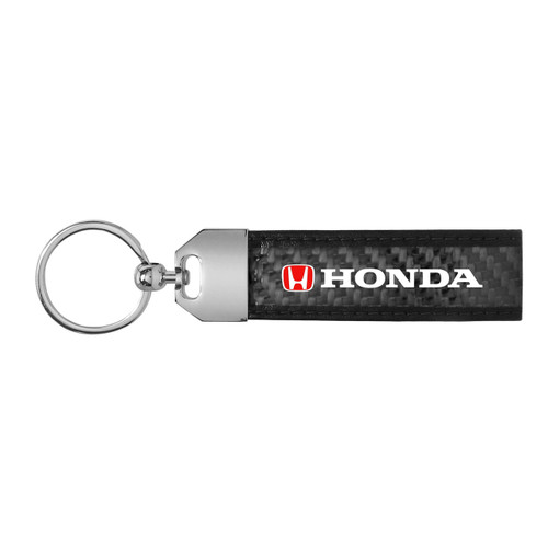 Honda Logo in Red Real Carbon Fiber Leather Key Chain with Black Stitching