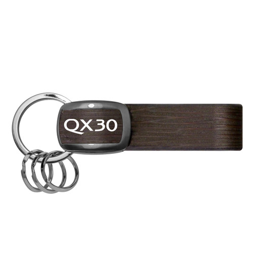 Infiniti QX30 Black Nickel with Brown Leather Stripe Key Chain