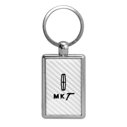 Lincoln MKT White Carbon Fiber Backing Brush Rectangle Metal Key Chain