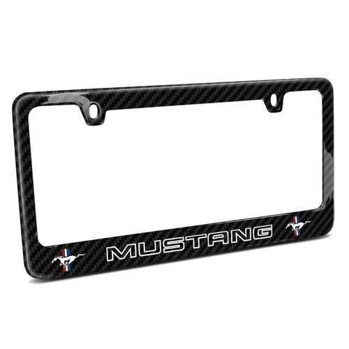 Ford Mustang Outline Dual Logo Black Real Carbon Fiber License Plate Frame