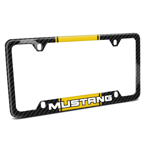 Ford Mustang Yellow Racing Stripe Black Real Carbon Fiber 50 States License Plate Frame