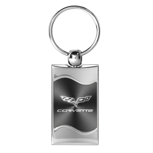 Chevrolet Corvette C6 Gray Spun Brushed Metal Key Chain