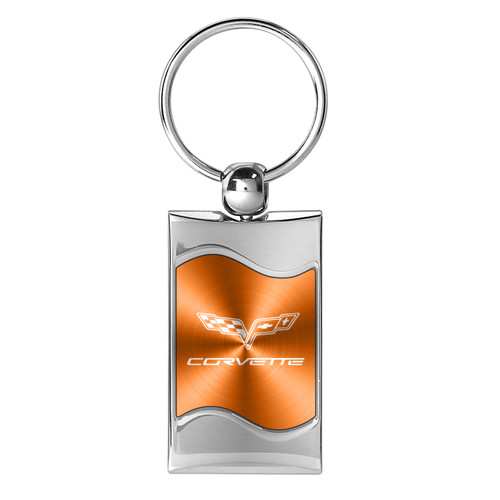 Chevrolet Corvette C6 Orange Spun Brushed Metal Key Chain, Official Licensed