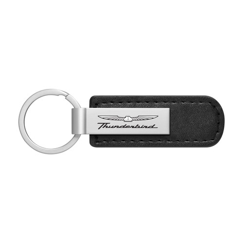 Ford Thunderbird Silver Metal Black PU Leather Strap Key Chain