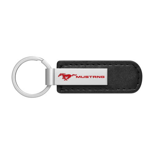Ford Mustang in Red Silver Metal Black PU Leather Strap Key Chain