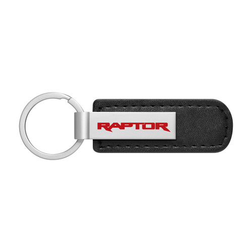 Ford F-150 Raptor 17 to 22 in Red Silver Metal Black PU Leather Strap Key Chain