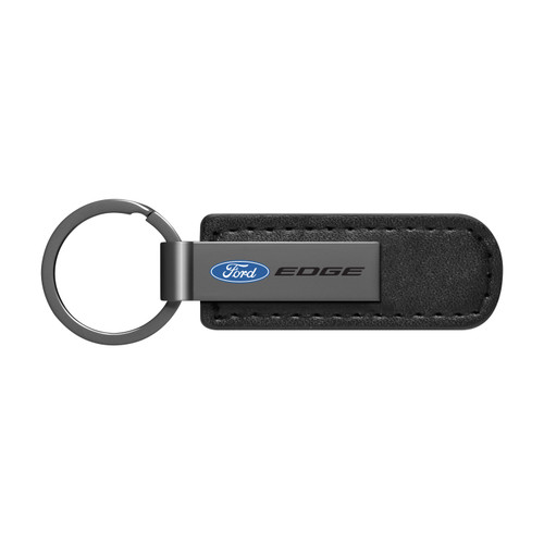 Ford Edge Gunmetal Black Metal Plate PU Leather Strap Key Chain