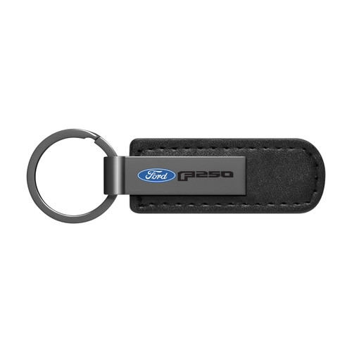 Ford F-250 Gunmetal Black Metal Plate PU Leather Strap Key Chain