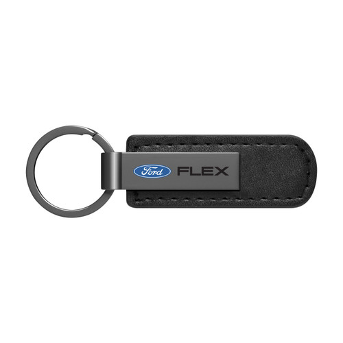 Ford Flex Gunmetal Black Metal Plate PU Leather Strap Key Chain