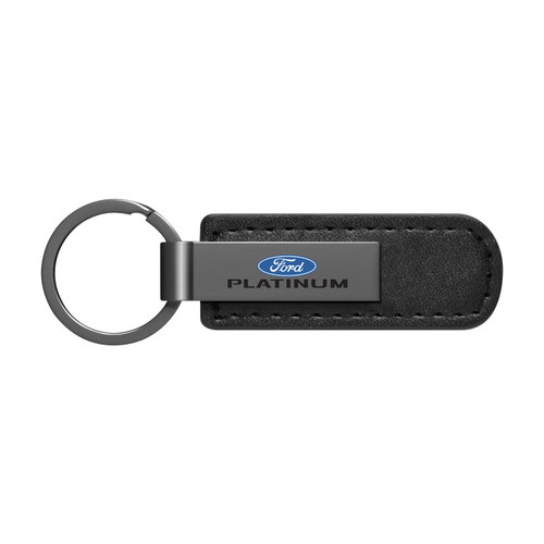 Ford Platinum Gunmetal Black Metal Plate PU Leather Strap Key Chain