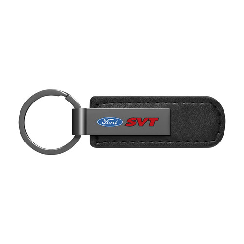 Ford SVT Gunmetal Black Metal Plate PU Leather Strap Key Chain