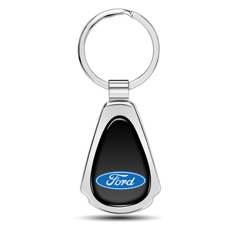 Ford Logo Black Dome Chrome Metal Teardrop Key Chain