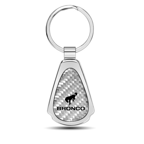 Ford Bronco Real Silver Dome Carbon Fiber Chrome Metal Teardrop Key Chain