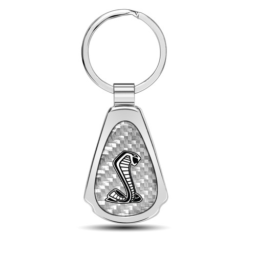 Ford Mustang GT350R Real Silver Dome Carbon Fiber Chrome Metal Teardrop Key Chain