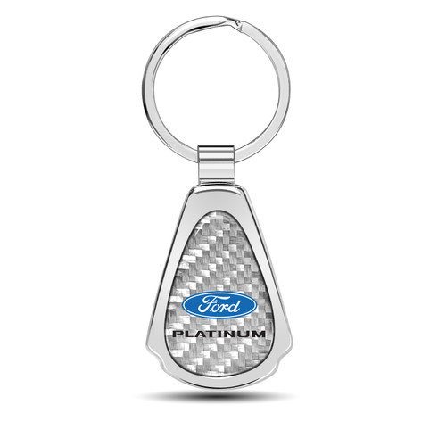 Ford Platinum Real Silver Dome Carbon Fiber Chrome Metal Teardrop Key Chain